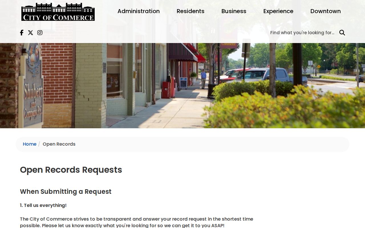 Commerce, Jackson County, Georgia open-records page for police and arrest records