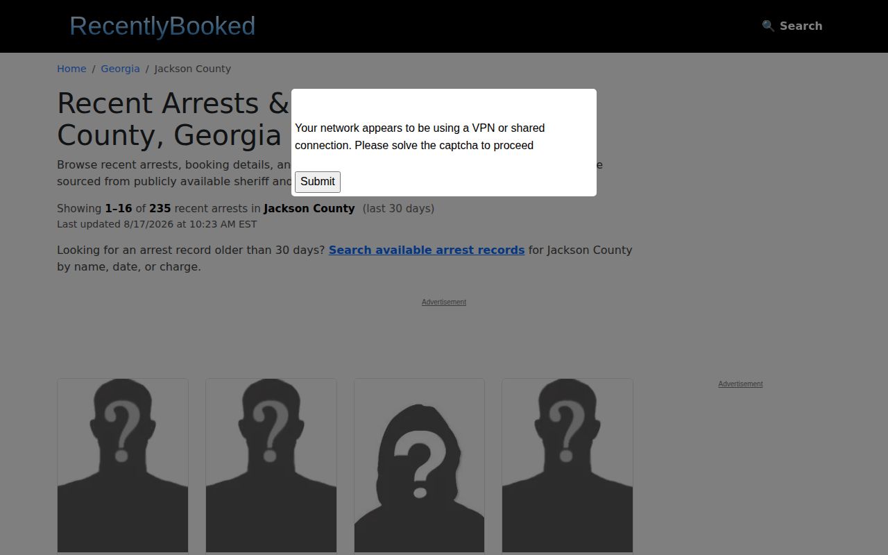 RecentlyBooked Jackson County unofficial recent-arrest page
