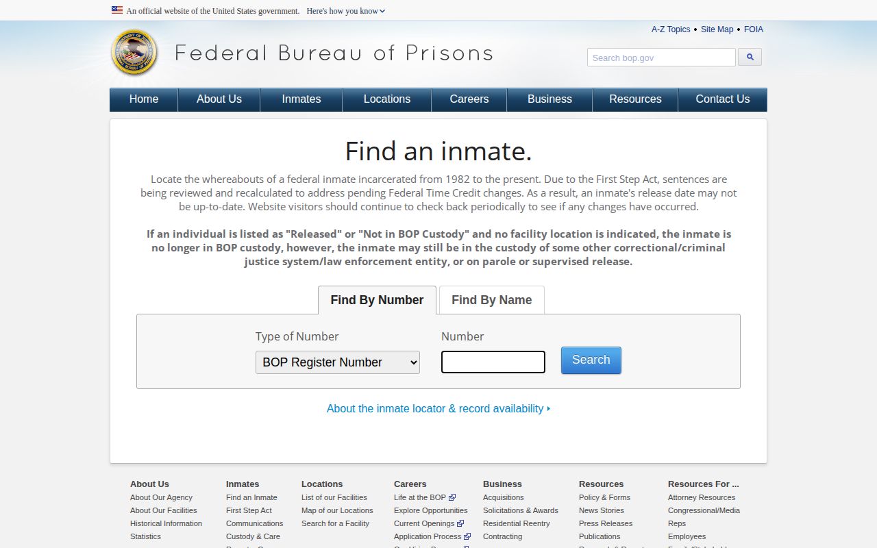 Jackson County federal custody distinction shown through the Federal Bureau of Prisons inmate locator